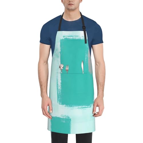 KKdskkds Tribal Boho Geometric Multi-Purpose Adjustable Waterproof Apron With Pocket For Men Women - color: Teal Grey Painting