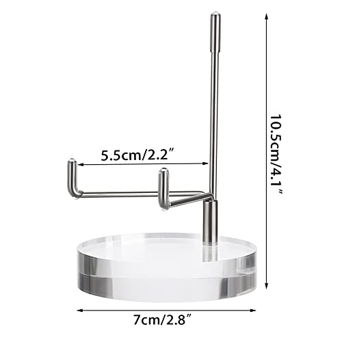 Hipiwe Clear Acrylic Display Stand Holder with Adjustable Metal Arms Display Easel Stands for Gemstones Fossils Minerals Agate Slabs Plates Crystals Saucers Collectibles, 2.8*2.8*4.1 inch