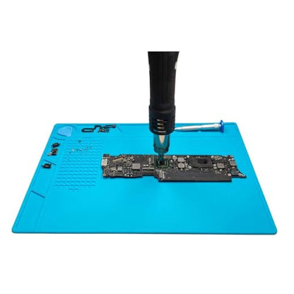 CPB Silicone Soldering Repair Mat, Heat Resistant Work Mat with Scale Rule and Screw Position for Soldering Iron, Electronics, Computer, Cellphone - 13.7" x 9.8"（Blue）