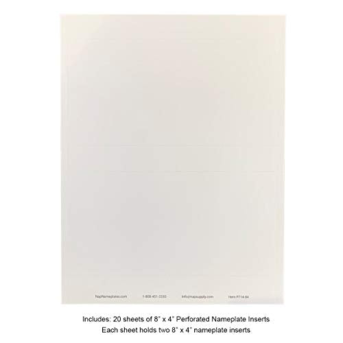 Perforated Paper Nameplate Inserts, Pack of 20 (8" x 4") - color: White, size: 8" x 4"