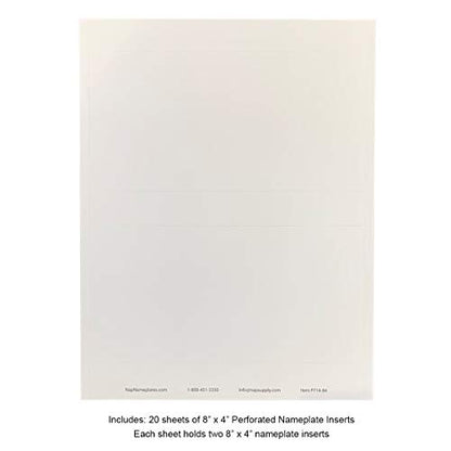 Perforated Paper Nameplate Inserts, Pack of 20 (8" x 4") - color: White, size: 8" x 4"