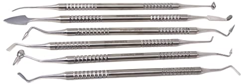 Composite Instrument Dental Set of 6 pcs Restorative Plastic Filling Restoration Preparation Carvers Contouring Plugger Ball Burnisher Tooth Cavity Various Decay Removal Double Ended Instruments - color: Silver