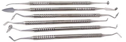 Composite Instrument Dental Set of 6 pcs Restorative Plastic Filling Restoration Preparation Carvers Contouring Plugger Ball Burnisher Tooth Cavity Various Decay Removal Double Ended Instruments - color: Silver
