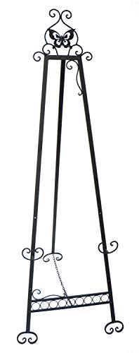 Designstyles Decorative Metal Easel Stand – Adjustable Floor Display for Art Pieces, Signs, Mirrors and Chalk/Dry Erase Boards - 61" Tall, Antique Finished Iron, Black – Butterfly Design – 2 Pack