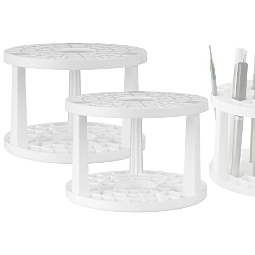 JANKINGS Paint Brush Holder 2-Pack, Plastic Round Paintbrush Organizer Stand with Stickers, Desk Brush Drying & Storage Rack for Watercolor, Acrylic, Gouache, Pens & Art Supplies - color: white