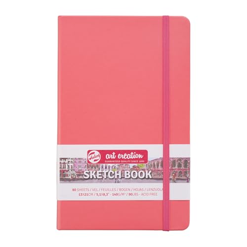 Tarens T9314-312M Art & Creation Sketchbook, Drawing Notebook, 5.1 x 8.3 inches (13 x 21 cm), Coral Red, Thickness: 4.9 oz/yd², Fine, Acid Free Paper, 80 Sheets - color: coral red, size: 13×21cm