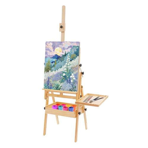 Wooden Artist Easel Stand,Movable Large Heavy Duty H-Frame Studio Easel with Universal Wheels,59”-72”Adjustable Height Painting Easel Rack for Homes Drawing Rooms Art Studios