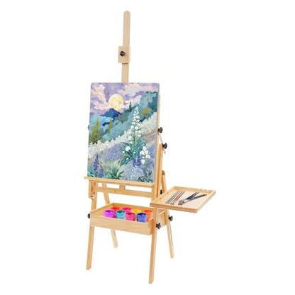 Wooden Artist Easel Stand,Movable Large Heavy Duty H-Frame Studio Easel with Universal Wheels,59”-72”Adjustable Height Painting Easel Rack for Homes Drawing Rooms Art Studios