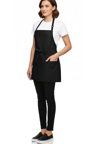 BOHARERS Kitchen Cooking Apron Unisex Adjustable chef apron with 3 pockets,1 Pack Black - color: A-01 Pack Black