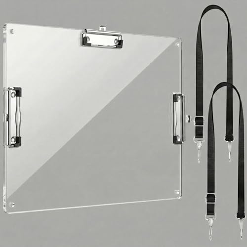 CroBlissful Clipboard with Shoulder Straps A4/Letter 11"×17" Acrylic Clipboard for Moving Working Clear Drawing Portable Board with Clip for Painting Urban Sketching Architects Engineers