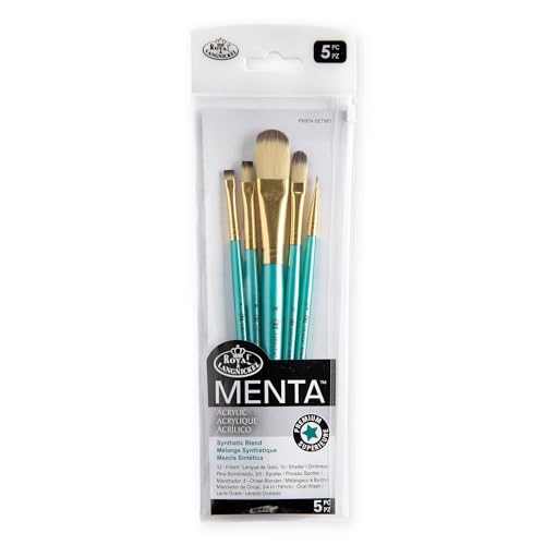 Royal & Langnickel Menta, 5pc Oval Wash Variety Brush Set for Acrylic Paints, Includes - Oval Wash, Filbert, Spotter, Chisel & Shader Brushes
