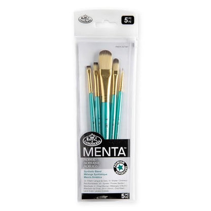 Royal & Langnickel Menta, 5pc Oval Wash Variety Brush Set for Acrylic Paints, Includes - Oval Wash, Filbert, Spotter, Chisel & Shader Brushes