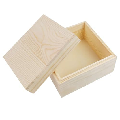MY MIRONEY 2Pcs Wooden Unfinished Storage Box with Top Lid 5.91" x 5.91" Square Wooden Pine Box DIY Craft Stash Boxes for Arts Hobbies and Home Storage - size: 5.91" x 5.91"