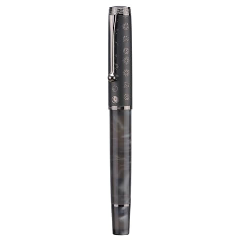 Hongdian N8S Gray Resin Fountain Pen Rabbit Pattern Cap, Iridium Medium Nib with Converter and Metal Pen Case Set - color: N8S Gray, style: Medium Point
