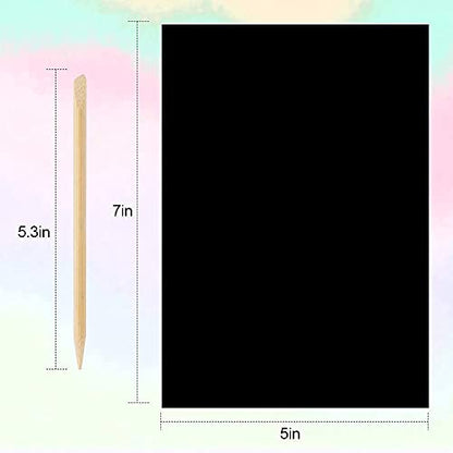 Mocoosy 60 PCS Rainbow Scratch Art Paper for Kids, Magic Scratch Paper Off Set Art and Craft Supplies, Black Scratch Pads Party Game Activities Birthday Gifts for Girls Boys 3 4 5 6 7 8 9 Years Old