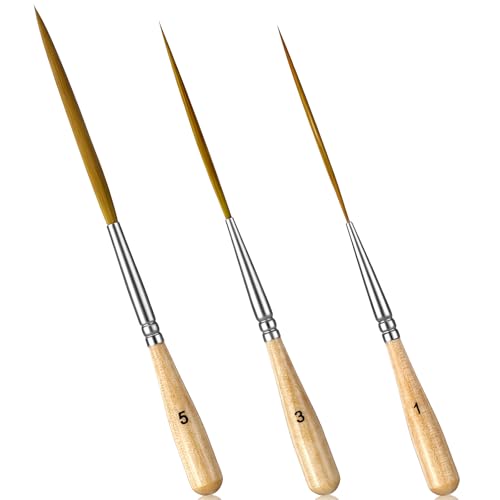 3 Pcs Rigger Liner Brushes Scroll Pinstriping Brush Extra Long Liner Brushes Fine Tip Paint Brush Set for Filling Corners Marking Outlining Creating Edge Borders Watercolor Acrylic Detail Painting