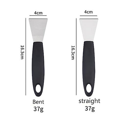 Stainless Steel metal Scraper, stove top Oven Scraper Tool non scratch, window glass scraper,Kitchen Cleaning,glass stripper,Putty,grout,sticker,Wallpaper, Paint,cooktop,Straight + Bending 2-PCS