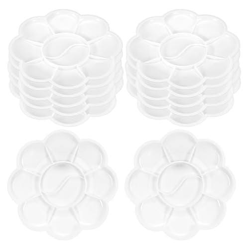 PATIKIL 12Pcs Paint Tray Palette, 4.5"/11.5cm Plastic Painting Palette Flower Shape for Watercolor Gouache Drawing Art Craft DIY Project, White - color: White, size: 4.5"/11.5cm