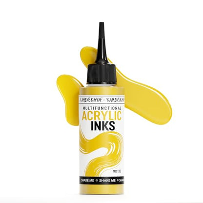 Kamenskaya Acrylic Inks for Artists - 'Bright Yellow' Acrylic Ink, 3.38 Fl Oz (100 ml) - color: Bright Yellow