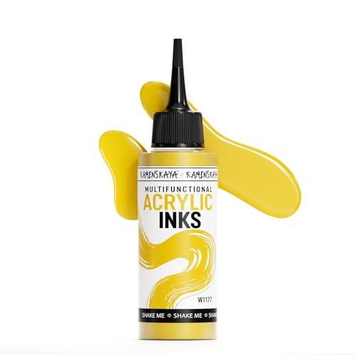 Kamenskaya Acrylic Inks for Artists - 'Bright Yellow' Acrylic Ink, 3.38 Fl Oz (100 ml) - color: Bright Yellow