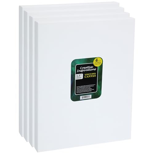 Creative Inspirations Stretched Canvas 4 Pack - 1-1/2" Deep, 5x7", 11oz Sealed & Double-Primed Cotton Canvases, Pine Stretcher Frame, Archival All-Media Primer - Alkyd, Acrylic & Oil Painting - size: 5x7"