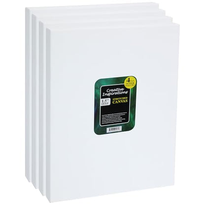 Creative Inspirations Stretched Canvas 4 Pack - 1-1/2" Deep, 8x10, 11oz Sealed & Double-Primed Cotton Canvases, Pine Stretcher Frame, Archival All-Media Primer - Alkyd, Acrylic & Oil Painting - size: 8x10"