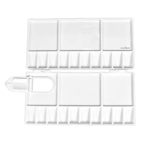 ZAHEPA Paint Tray, Large Paint Palette Box with Thumb Hole, Plastic Paint Tray Palette with 25 Compartments, 20 Wells & 5 Mixing Areas, Watercolor Mixing Tray with Plastic Lid Art Palette for Artists - style: Rectangle - 25 Compartments