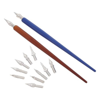 Homoyoyo 2 Sets Calligraphy Dip Pen Set with Wooden Nib Holder and Replaceable Stainless Steel Oblique Nibs, Balanced Grip for Extended Use, for Illustration and Comic Drawing