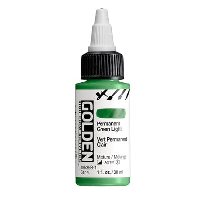 GOLDEN High Flow Acrylics, Permanent Green Light, 1 fl. oz. Bottle, Professional Acrylic Paint, Semi-Opaque - color: Permanent Green Light
