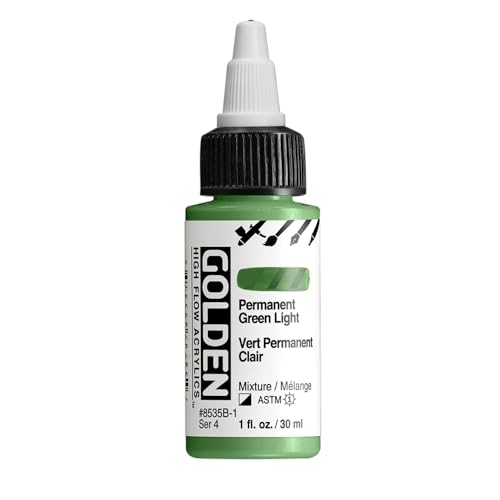 GOLDEN High Flow Acrylics, Permanent Green Light, 1 fl. oz. Bottle, Professional Acrylic Paint, Semi-Opaque - color: Permanent Green Light
