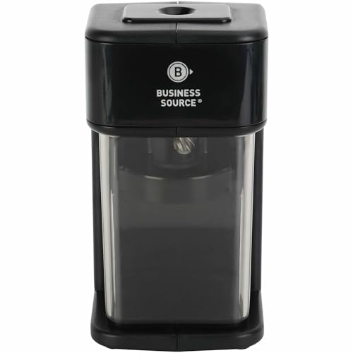 Business Source Electric Pencil Sharpener with Built-in Pencil Holder, AC Adapter Powered, Black
