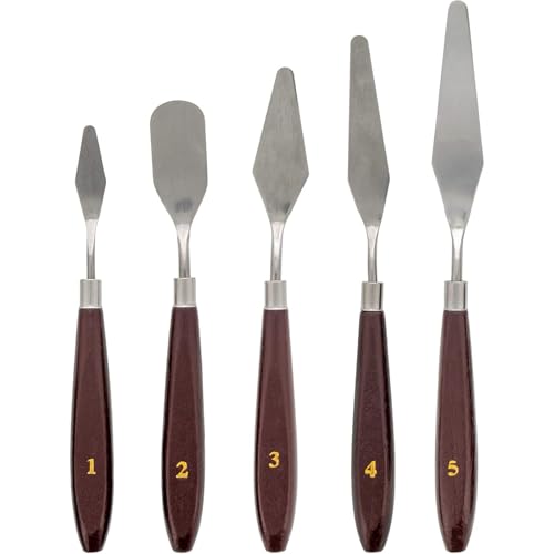 Palette Knife Set, 5 PCS Stainless Steel Painting Knives with Wood Handles for Acrylic Painting, Oil Painting, Canvas Texturing, Mixing, Blending, Impasto, Art Supplies for Artists, Beginners