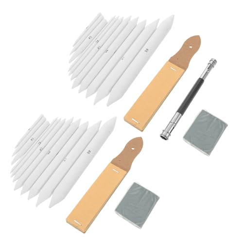 COHEALI 33pcs Art Blending Stumps and Tortillions Set with Sandpaper Sharpener, Pencil Extender, Kneaded Eraser for Student Sketching and Shading Drawing Supplies