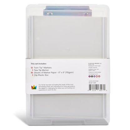 KINGART Studio Marker Set with Drawing Board Case, 30 Pcs, Twin-Tip Markers, Drawing Board with 16 Sheets