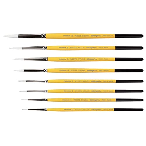 KINGART Premium 8 pc. Gold Grip 7950 Series Round Artist Brush Set, White Nylon Synthetic Hair for Face Painting, Fabric, Ceramics, Short Handle, 8 Sizes: 0, 1, 2, 3, 4, 5, 6, 8 - size: Set of 8 (Sizes 0, 1, 2, 3, 4, 5, 6, 8)