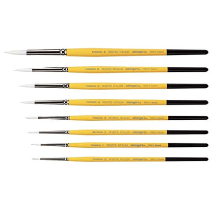 KINGART Premium 8 pc. Gold Grip 7950 Series Round Artist Brush Set, White Nylon Synthetic Hair for Face Painting, Fabric, Ceramics, Short Handle, 8 Sizes: 0, 1, 2, 3, 4, 5, 6, 8 - size: Set of 8 (Sizes 0, 1, 2, 3, 4, 5, 6, 8)