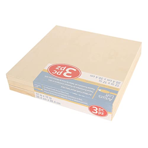 3 Pack 12" x 12" Wood Canvas Cradled Panel Boards by Artist's Loft - size: 12" x 12" (3 Pack)