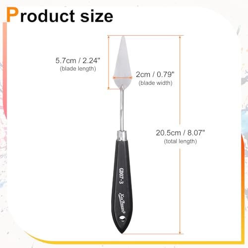 HARFINGTON Palette Knife Painting Tool 8.07" Stainless Steel Pointed Blade Spatula Painting Pallet Knife with Hole Design Beech Wood Handle for Oil Canvas, Black/Silver - size: 8.07" x 2.24" x 0.79"