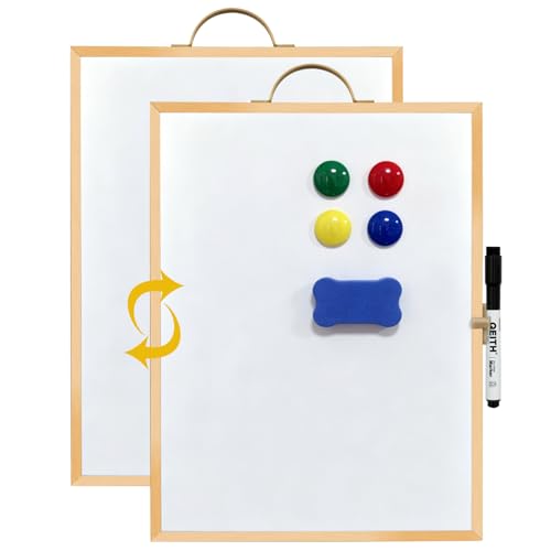 Small White Board,16"X12"Portable Aluminum Frame Whiteboard, Magnetic Double Sided Dry Erase Board, with A Handle and Side Pen Clip,for Office, Home,School,Includ 4 Magnets,1 Eraser,1 Marker (Gold) - color: Gold
