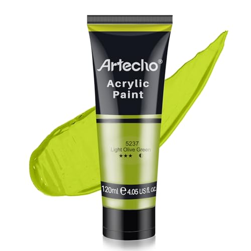 Artecho Light Olive Green Acrylic Paint (120ml / 4.05oz) Tubes, Art Craft Paints for Canvas Painting, Rock, Stone, Wood, Fabric, Art Supplies - color: Light Olive Green, style: Regular
