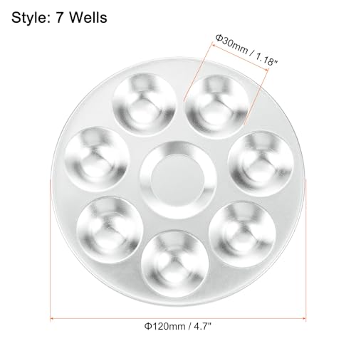 HARFINGTON Aluminum Round Paint Mixing Palette Tray 4.7" 7 Wells for Acrylic Oil Watercolor Artist DIY Painting