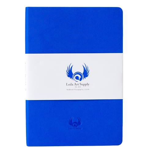 Leda Art Supply Aegean A5 Sketchbook, 160 Pages, Smooth Cream Drawing Paper, Lay-Flat Softcover with Thread-Sewn Binding, Elastic Strap & Back Pocket (5.8 x 8.3 in) - size: Medium Blue