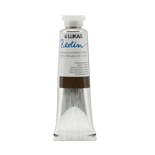 Lukas Berlin Pro Artists Water Mixable Oil Paint 37 ml Tube Burnt Umber, Water Soluble, Lightfast Pigments, Quick Drying, Easy Clean-Up, Eco-Friendly, Professional Quality, 40 Color Range - color: Burnt Umber, size: 1.25 Fl Oz (Pack of 1)