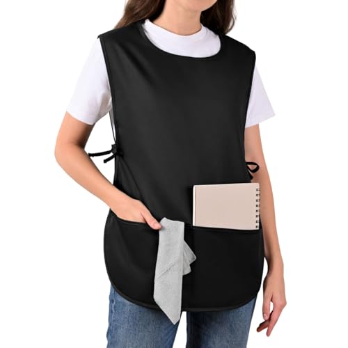 ROTANET Cobbler Apron for Women Men with 2 Pockets Waterproof Art Smock Aprons for Painting Hairstylist Cleaning Adults - color: Black1