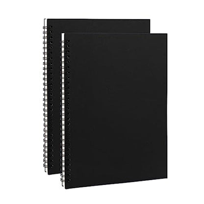 DSTELIN 10 inch x 7.5 inch, 100GSM, Blank Spiral Notebook, 2-Pack, Soft Cover, Sketch book, 120 Pages / 60 Sheets, (Black)