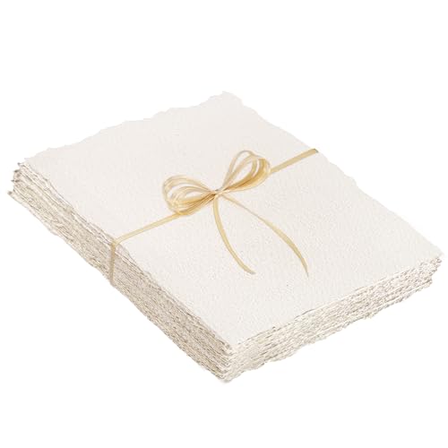 Prudiut 25 Sheets Cotton Watercolor Paper, 300 GSM, 4 x 6 inch, White, Textured, Deckled Edge, Ideal for Watercolors, Wedding Invitations, Cards, Crafts - size: 4 x 6 inch