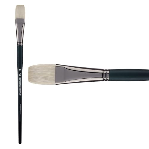 Creative Mark Imperial Professional Chungking Hog Bristle Brush - Flat # 14, Handmade Long Handle Oil Paint Brushes for Artists, Nickel-Plated Brass Ferrules, Stiff Yet Soft Natural Bristles - size: #14