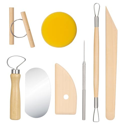 Amrules Clay Tools Kit, 8 PCS Pottery Tools, Practical Polymer Sculpting Tool Kit, Air Dry Clay Tool Set Suitable for Adults, Pottery Craft, Dotting, Drawing, Modeling, Shaping - color: Lightyellow-8Pcs