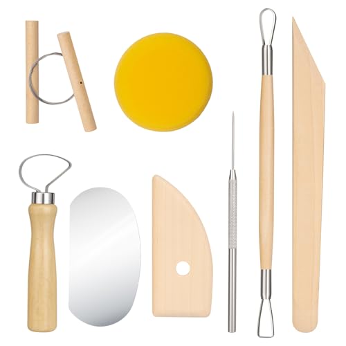 Amrules Clay Tools Kit, 8 PCS Pottery Tools, Practical Polymer Sculpting Tool Kit, Air Dry Clay Tool Set Suitable for Adults, Pottery Craft, Dotting, Drawing, Modeling, Shaping - color: Lightyellow-8Pcs