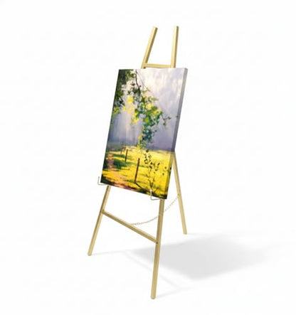 Gold Metal Easel Stand, Adjustable Floor Display Stand for Signs, Art, Mirrors, Posters, Foldable and Portable for Wedding, Home and Event Decor (Gold)